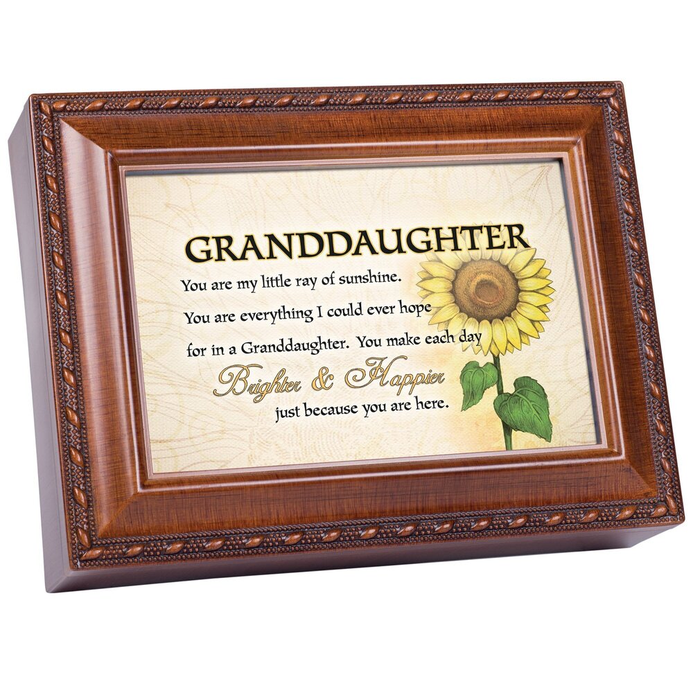6337 Granddaughter Ray of Sunshine Woodgrain Rope Trim Jewelry Music Box